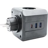 Akım Korumalı 3'lü Duvar Tipi Priz 2 USB 1 Type-C Küp Priz