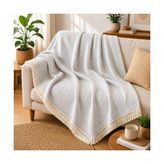aklow akyoleticaret Premium Pamuklu Lilyana Koltuk Örtüsü 170X210 Cm, Çift Taraflı Dekoratif Şal, Tekli, Üçlü, Kanepe, Çekyat ve Berjer Için Koruyucu, Kaymaz, Nefes Alan, Yıkanabilir, Modern Çizgili Tasarım (Gri) - Çok Renkli