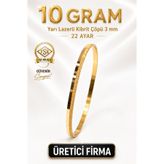 Aks Gold 22 Ayar Tse Belgeli (10 Gram) Yarı Lazerli Kibrit Çöpü 3 mm Altın Işçiliksiz Bilezik Gold