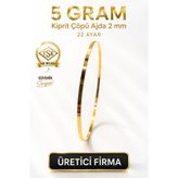 Aks Gold 22 Ayar TSE Belgeli (5 GRAM) 2 mm Kibrit Çöpü Ajda Altın Bilezik İşçiliksiz