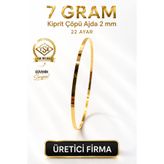 Aks Gold 22 Ayar TSE Belgeli (7 GRAM) 2 mm Kibrit Çöpü Ajda Altın Bilezik İşçiliksiz