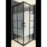 Aktu Duşakabin Kare 5mm Temperli Cam - Mat Siyah Profil / Kumlama Kutu (Box) Desen - 100 x 100