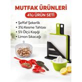 Akyüz Plastik 4’lü Mutfak Seti | Şeffaf Şekerlik + 3’lü Kesme Tahtası + 5’li Ölçü Kaşığı + Limon Sıkacağı
