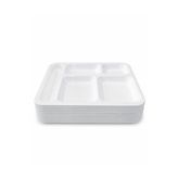 Akyüz Plastik 🍽️ 5 Bölmeli Tabldot Yemek Tabağı, 10 Adet-Endüstriyel Tabldot, Yemekhane Servis Tepsisi 40X28 cm-BEYAZ