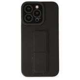 Alan Şanslı iPhone 13 Pro Mega Standlı Siyah Silikon Kılıf