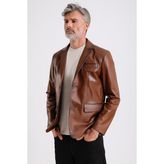 Alba Erkek Taba Deri Blazer Ceket - M