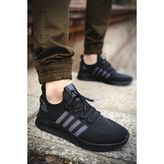 Ald Şerit Detaylı Kalın Taban Erkek Sneaker - Siyah - Siyah