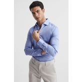 alenmeza Erkek Mavi %100 Pamuk Saten Non-ıron Ütü Istemeyen Casual Cepsiz Modern Fit Gömlek