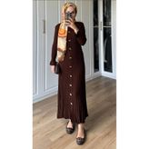 alenmoda Endam Düğmeli Elbise Bordo