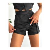 alenmoda Kadın ÇİZGİLİ Tek Yırtmaçlı Şort Etek