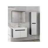 Alfa Banyo Ardi 80+35 Cm Lavabolu Boy Dolaplı Mdf Banyo Dolabı Seti Antrasit Beyaz Hazır Kurulu