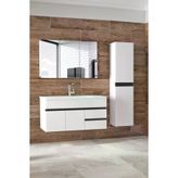 Alfa Banyo Esen 100+35 Cm Boy Dolaplı Ayna Dolaplı Seramik Lavabolu Mdf Banyo Dolabı Takımı Beyaz Siyah Hazır Kurulu