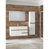 Alfa Banyo Esen 100+35 cm Seramik Lavabolu Beyaz Boy Dolaplı Banyo Lavabo Dolabı Seti Hazır Kurulu
