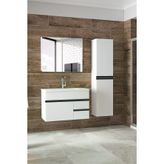 Alfa Banyo Esen 80+35 Cm Boy Dolaplı Ayna Dolaplı Seramik Lavabolu Mdf Banyo Dolabı Takımı Beyaz Siyah Hazır Kurulu