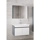 Alfa Banyo Estella Ea-65 Cm Mdf-ayna Dolaplı, Seramik Lavabolu Banyo Dolabı Takımı Antrasit