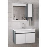 Alfa Banyo Estella Okyanus 80 cm Seramik Lavabolu Antrasit Beyaz MDF Banyo Dolabı Seti Hazır Kurulu