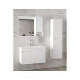 Alfa Banyo Estella Okyanus 80+35 Cm Aynalı Boy Dolaplı Seramik Lavabolu Mdf Banyo Dolabı Takımı Beyaz Hazır Kurulu