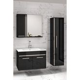 Alfa Banyo Gold 65+35 cm Siyah Gri MDF Boy Dolaplı Seramik Lavabolu Banyo Dolabı Hazır Kurulu