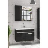 Alfa Banyo Gold 80 Cm Seramik Lavabolu Mdf Banyo Dolabı Seti Siyah Krom Hazır Kurulu