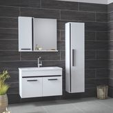 Alfa Banyo Gold Beyaz Siyah (80+35) 115 cm Boy Dolaplı lavabolu banyo dolabı-Banyo Takımı - Beyaz - Siyah