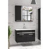 Alfa Banyo Gold Siyah Gri 80 Cm Mdf-Lavabolu Banyo Dolabı Seti