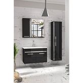 Alfa Banyo Gold Siyah Gri (80+35) 115 Cm Mdf-Boy Dolaplı Lavabolu Banyo Dolabı Seti