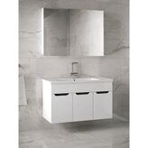 Alfa Banyo Piramit 80 cm Seramik Lavabolu Mdf Banyo Dolabı Seti Beyaz Gri Hazır Kurulu