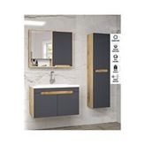 Alfa Banyo Santi 80+35 cm Lavabolu Boy Dolaplı MDF Banyo Dolabı Seti Hazır Kurulu Antrasit
