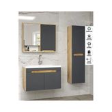 Alfa Banyo Santi 80+35 Cm Lavabolu Boy Dolaplı Mdf Banyo Dolabı Seti Hazır Kurulu