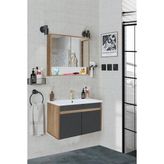 Alfa Banyo Seren 80 cm Seramik Lavabolu MDF Banyo Dolabı Takımı Safir Meşe Antrasit Hazır Kurulu - Antrasit Meşe