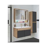 Alfa Banyo Serena 80+35 cm Seramik Lavabolu Boy Dolaplı MDF Banyo Dolabı Seti Hazır Kurulu Meşe