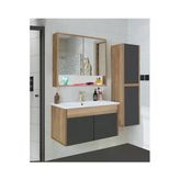 Alfa Banyo Serena 80+35 Seramik Lavabolu Boy Dolaplı Mdf Banyo Dolabı Seti Safir Siyah Hazır Kurulu