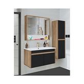 Alfa Banyo Serena Ea 100 Cm Seramik Lavabolu Banyo Dolabı Seti, Boy Dolaplı, Mdf, 100+35 Cm, Siyah