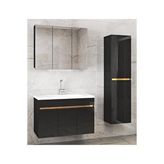 Alfa Banyo Siyah 100 Cm + 35 Cm Mdf-seramik Lavabolu Ayna Dolaplı Banyo Dolabı Takımı
