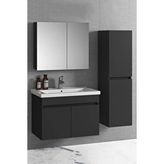 Alfa Banyo Siyah 80 Cm + 35 Cm Mdf Boy Dolaplı Seramik Lavabolu Ayna Dolaplı Banyo Dolabı Takımı