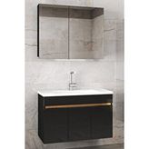 Alfa Banyo Siyah 80 Cm Mdf-Banyo Dolabı-Seramik Lavabolu Ayna Dolaplı, Banyo Dolabı Takımı