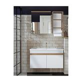 Alfa Banyo Venüs 80 cm Seramik Lavabolu Havluluklu MDF Banyo Dolabı Seti Hazır Kurulu Meşe