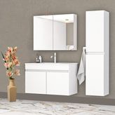 Alfa Banyo Viola Beyaz 115 cm MDF Boy Dolaplı Lavabolu Banyo Dolabı Takımı Şık Tasarım (80+35)