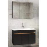 Alfa Banyo Viola3 100 Cm Aynalı Seramik Lavabolu Mdf Banyo Dolabı Takımı Siyah Gold Hazır Kurulu