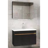 Alfa Banyo Viola3 80 Cm Ayna Dolaplı Seramik Lavabolu Mdf Banyo Dolabı Takımı Siyah Gold Hazır Kurulu