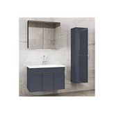 Alfa Banyo Viola3 80+35 cm Seramik Lavabolu Boy Dolaplı MDF Banyo Dolabı Takımı Antrasit Hazır Kurulu