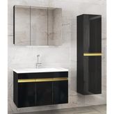 Alfa Banyo VIola3 As Gold 100 +35 cm Seramik Lavabolu Boy Dolaplı MDF Banyo Dolabı Seti Siyah Hazır Kurulu
