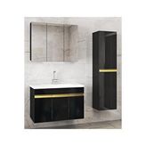 Alfa Banyo Viola3-asgold 100 +35 Cm Seramik Lavabolu Banyo Dolabı Seti, Boy Dolaplı Banyo Dolabı Siyah