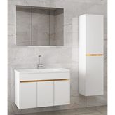 Alfa Banyo Viola3-S 100+35 cm MDF Ayna Dolaplı Seramik Lavabolu Beyaz Altın Banyo Dolabı