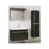 Alfa Banyo Viola3-S Siyah 80+35 Cm Mdf-Aynalı Seramik Lavabolu Banyo Dolabı Takımıhazır Kurulu