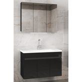 Alfa Banyo Viola3-Siyah 100 cm Mdf-Aynalı Seramik Lavabolu Banyo Dolabı Takımı**demonte Değil**
