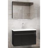 Alfa Banyo Viola3 Siyah 80 cm Mdf-Ayna Dolaplı Seramik Lavabolu Banyo Dolabı**demonte Değil**