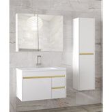 Alfa Banyo Viosen 80+35 cm Boy Dolaplı Seramik Lavabolu Beyaz MDF Banyo Dolabı Seti Hazır Kurulu