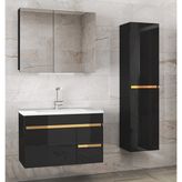 Alfa Banyo Viosen-Ea Siyah-Gold (80 35) 115 cm Çekmeceli Mdf-Boy Dolaplı-Lavabolu Banyo Dolabı Demonte Değil