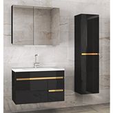 Alfa Banyo Viosen-Ea Siyah-Gold (80+35) 115 Cm Çekmeceli Mdf-Boy Dolaplı-Lavabolu Banyo Dolabı